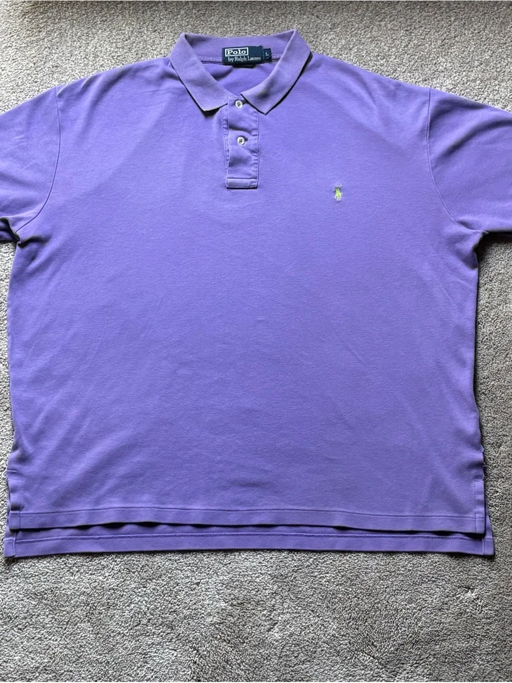 Vintage Ralph Lauren Polo Shirt in Lavender Purple with Lime Logo